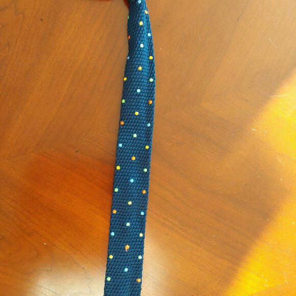 Tie, Colorful Polkadots on Navy Background, Thin - Picture 3 of 5